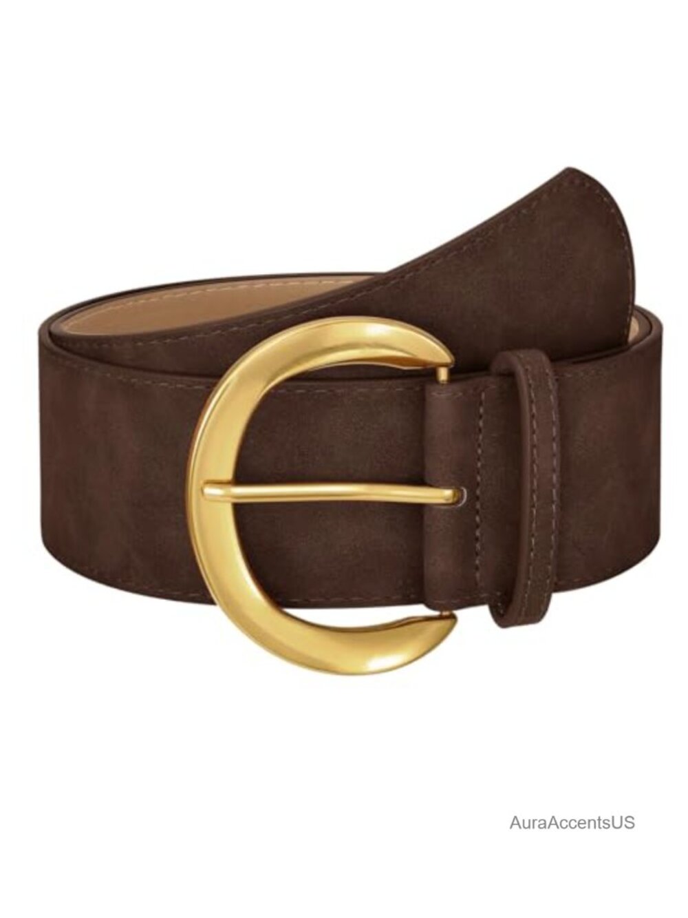 Wide Faux Suede Leather Belt Gold Buckle Women's Dress Fashion